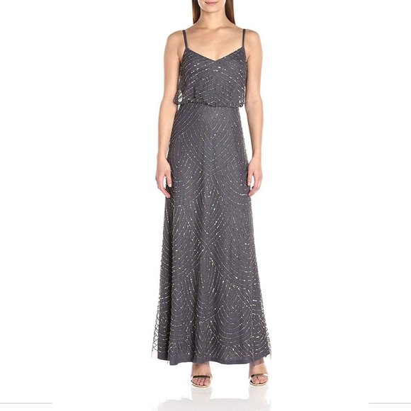 NEW Adrianna Papell Art Deco Beaded Blouson Gown in Gunmetal‎ [SZ 14 ] - Picture 9 of 9